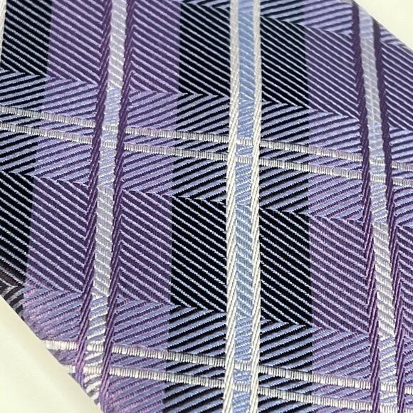 Bill Blass Essentials Plaid Print Mens Neck Tie Purple Grey - Picture 3 of 7